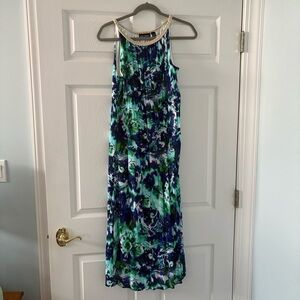 Nina Leonard Blue and Green Maci Dress